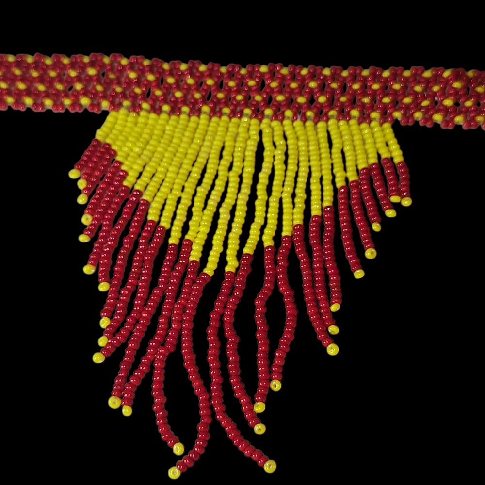 Red and Yellow Beaded Fringe Necklace